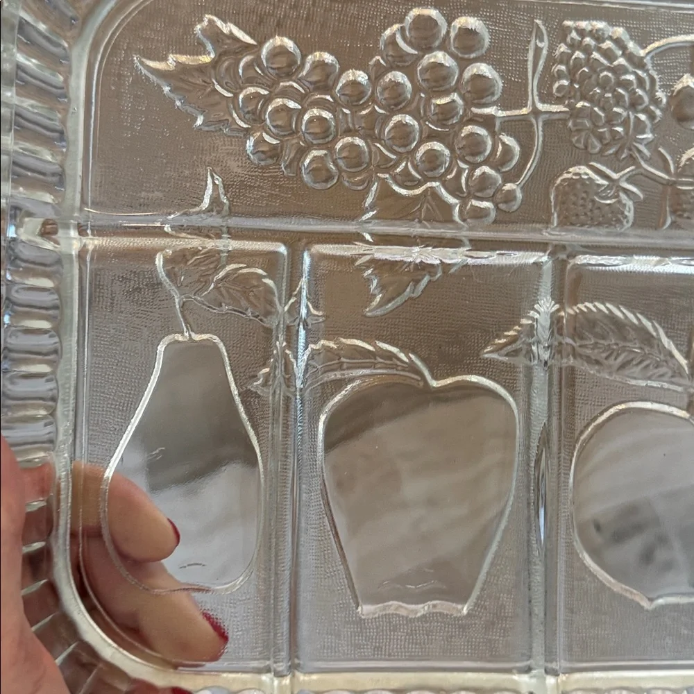 Vintage Indiana Glass fruit motif divided tray